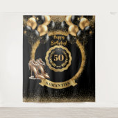 Tenture Ballons d'or noir 50e anniversaire fond (Devant)