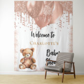 Tenture Ballons d'or rose ours en peluche baby shower bien (En situation)