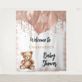 Tenture Ballons d'or rose ours en peluche baby shower bien (Devant)