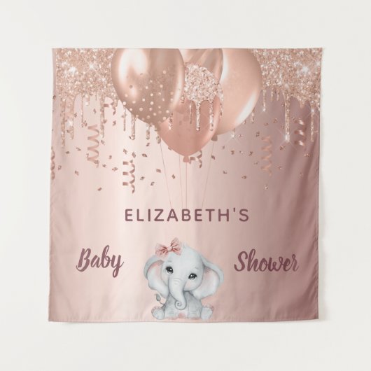 Tenture Ballons éléphant fille rose gold pour Baby Shower (Devant)
