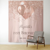 Tenture Ballons en glitter or rose pour anniversaire avec  (En situation)