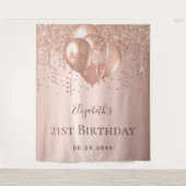 Tenture Ballons en glitter or rose pour anniversaire avec  (Devant)