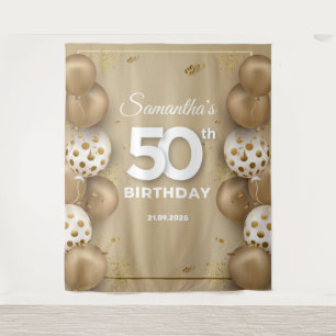 Tenture Ballons faux or et blanc 50e anniversaire