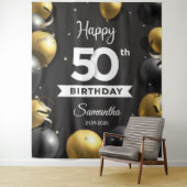 Tenture Ballons noir et or fond 50e anniversaire (En situation)