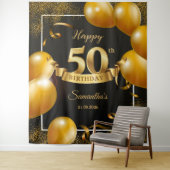 Tenture Ballons noirs et or 50e anniversaire arrière-plan (En situation)