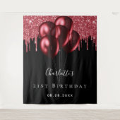 Tenture Ballons nom paillettes noir rouge anniversaire (Devant)