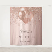 Tenture Ballons rose gold Sweet 16 avec nom (Devant)