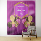 Tenture Balloons de fête rose et paillettes Sweet 16 (En situation)