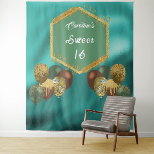 Tenture Balloons de fête verts et paillettes Sweet 16