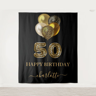 Tenture Balloons imprimés léopard noir or pour 50e anniver