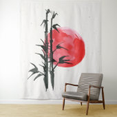 Tenture Bambou devant un soleil rouge (En situation)