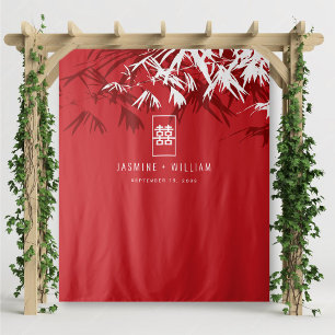 Tenture Bambou rouge et blanc Feuille Mariage chinois arri