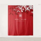 Tenture Bambou rouge et blanc Feuille Mariage chinois arri (Devant)