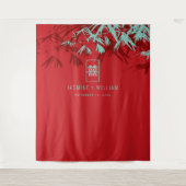 Tenture Bambou Turquoise Feuille Mariage chinois fond (Devant)
