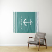 Tenture Bande blanche marine et Ancre Turquoise | Personna (En situation (horizontale))