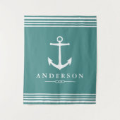 Tenture Bande blanche marine et Ancre Turquoise | Personna (Devant)