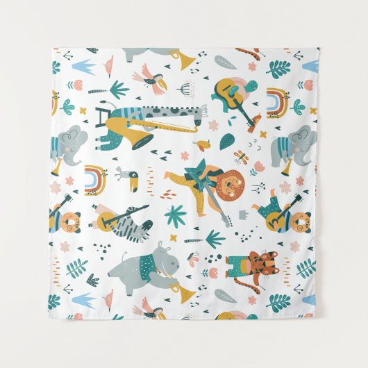 Tenture Bande d'animaux de dessin (Devant (Horizontal))