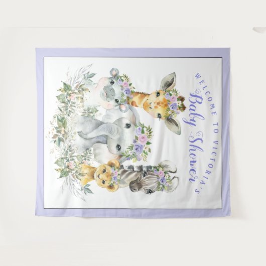 Tenture Bandeau de fond XL pour Baby Shower Purple Safari (Devant (Horizontal))