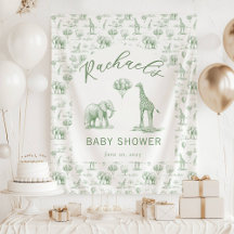 Banderole de Baby Shower Vert Sauge Safari Toile