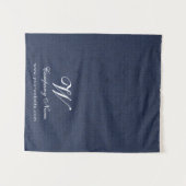 Tenture Banderole de table de travail en lin bleu Script (Devant (Horizontal))