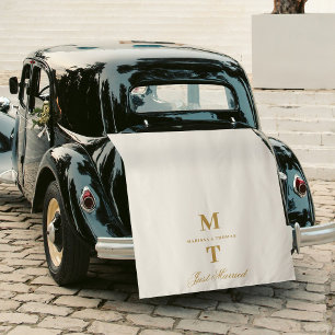 Tenture Banderole de voiture de mariage en or ivoire "Just