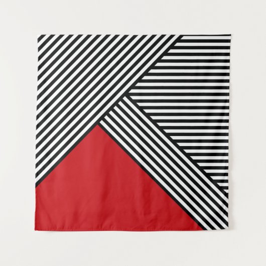 Tenture Bandes noires et blanches avec triangle rouge (Devant)