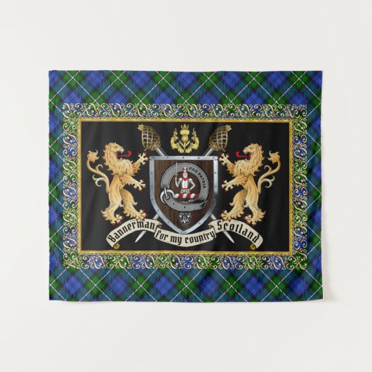 Tenture Bannerman Clan Badge & Motto avec Lions (Devant (Horizontal))