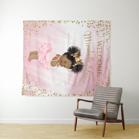 Tenture Bannière arrière-plan du Baby shower Afro Princess (En situation (horizontale))