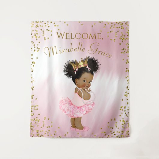 Tenture Bannière arrière-plan du Baby shower Afro Princess (Devant)