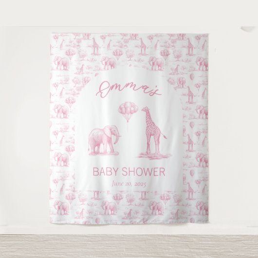 Tenture Bannière Baby shower fille rose vierge Safari Toil (Devant)
