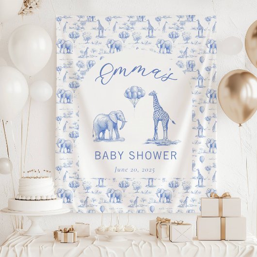 Tenture Bannière Baby shower Garçon bleu Safari Toile