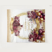 Tenture Bannière Burgundy Gold Sweet 16 avec ballons à Par (Devant (Horizontal))