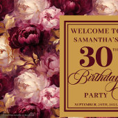 Tenture Bannière Chic Burgundy Blush Gold Boho 30th Birthd