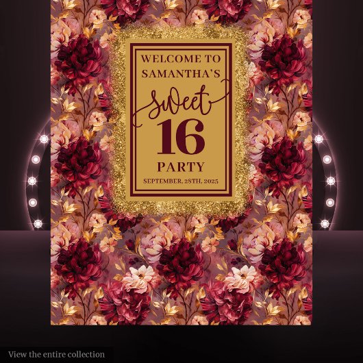Tenture Bannière Chic Sweet 16 Blush Burgundy Gold Décor