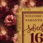 Tenture Bannière Chic Sweet 16 Blush Burgundy Gold Party