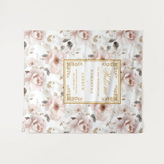 Tenture Bannière classique en ivoire blush Gold Mariage (Devant (Horizontal))