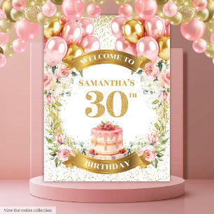 Tenture Bannière d'anniversaire Blush Gold pour 30 ans de
