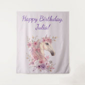 Tenture Bannière d'anniversaire Cheval Fleurs et Poneys Mi (Devant)