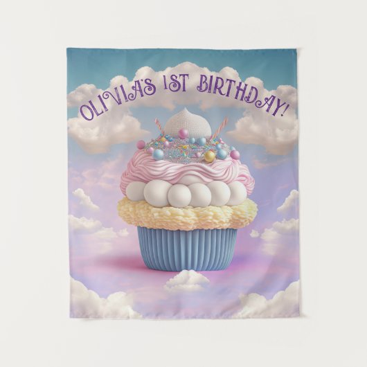 Tenture Bannière d'anniversaire Cupcake Pastels Mignons (Devant)