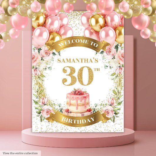 Tenture Bannière d'anniversaire de 30e anniversaire blush 