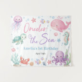 Tenture Bannière d'anniversaire de créatures océaniques mi (Devant (Horizontal))