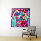 Tenture Bannière d'anniversaire de la Reine des Coeurs 3D (En situation (horizontale))