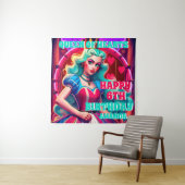 Tenture Bannière d'anniversaire de la Reine des Coeurs 3D (En situation)