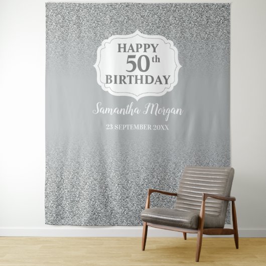 Tenture Bannière d'anniversaire de parties scintillant en  (En situation)
