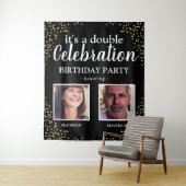 Tenture Bannière d'anniversaire Double Photo Noir Or (En situation)