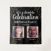 Tenture Bannière d'anniversaire Double Photo Noir Or (Devant)