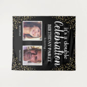 Tenture Bannière d'anniversaire en or noir double photo (Devant (Horizontal))