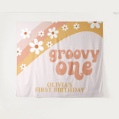 Tenture Bannière d'anniversaire Retro Daisy Groovy One (Devant (Horizontal))