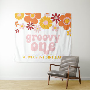 Tenture Bannière d'anniversaire rétro florale Groovy One