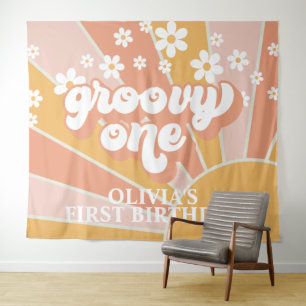 Tenture Bannière d'anniversaire Retro Sunshine Groovy One 